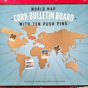 Cork Bulletin Board World Map with Push Pins